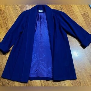 Vintage MDP Mario De Pinto Royal  Blue Wool Open Front Coat Purple Lining Size L